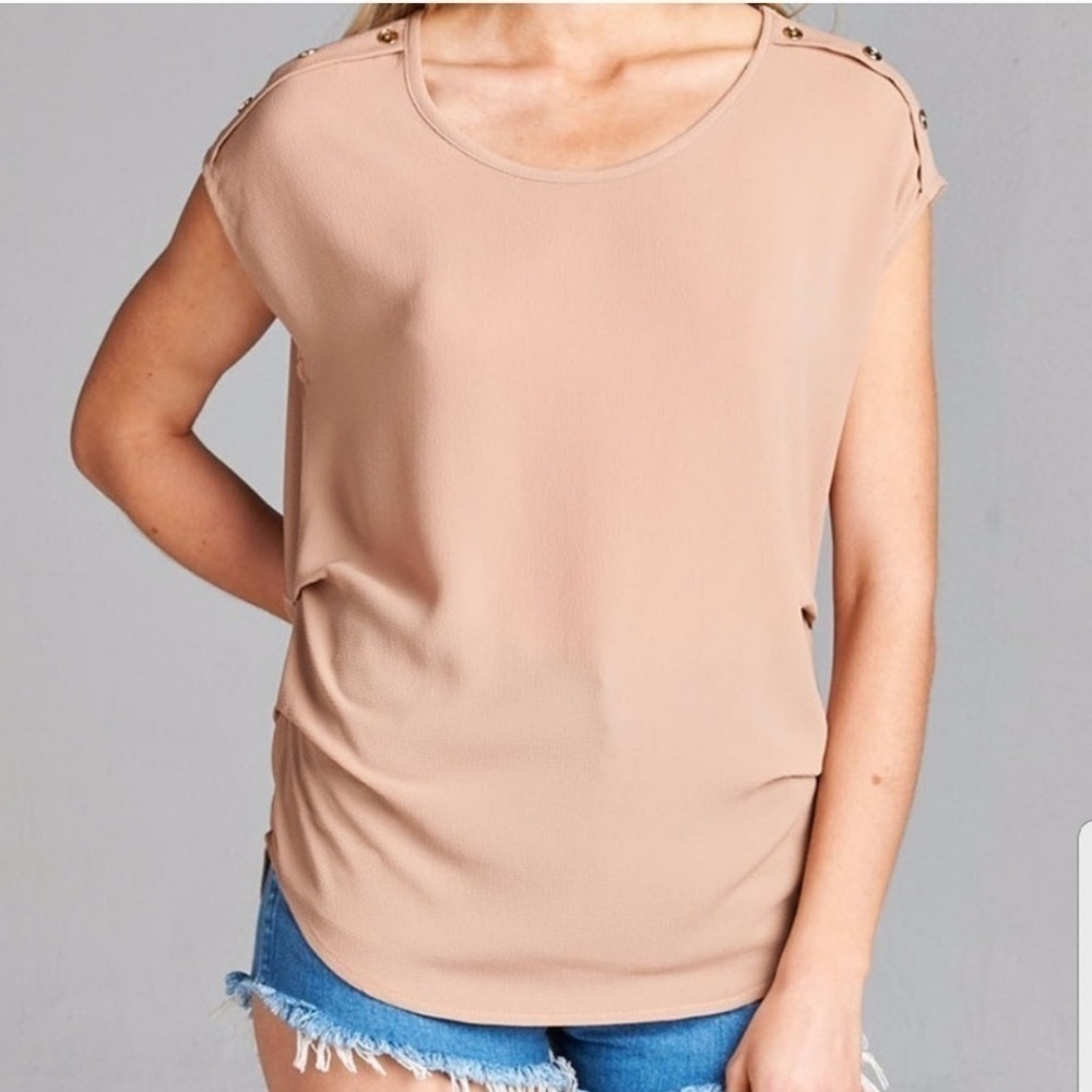 Tan Shoulder Detail Blouse - Picture 5 of 6